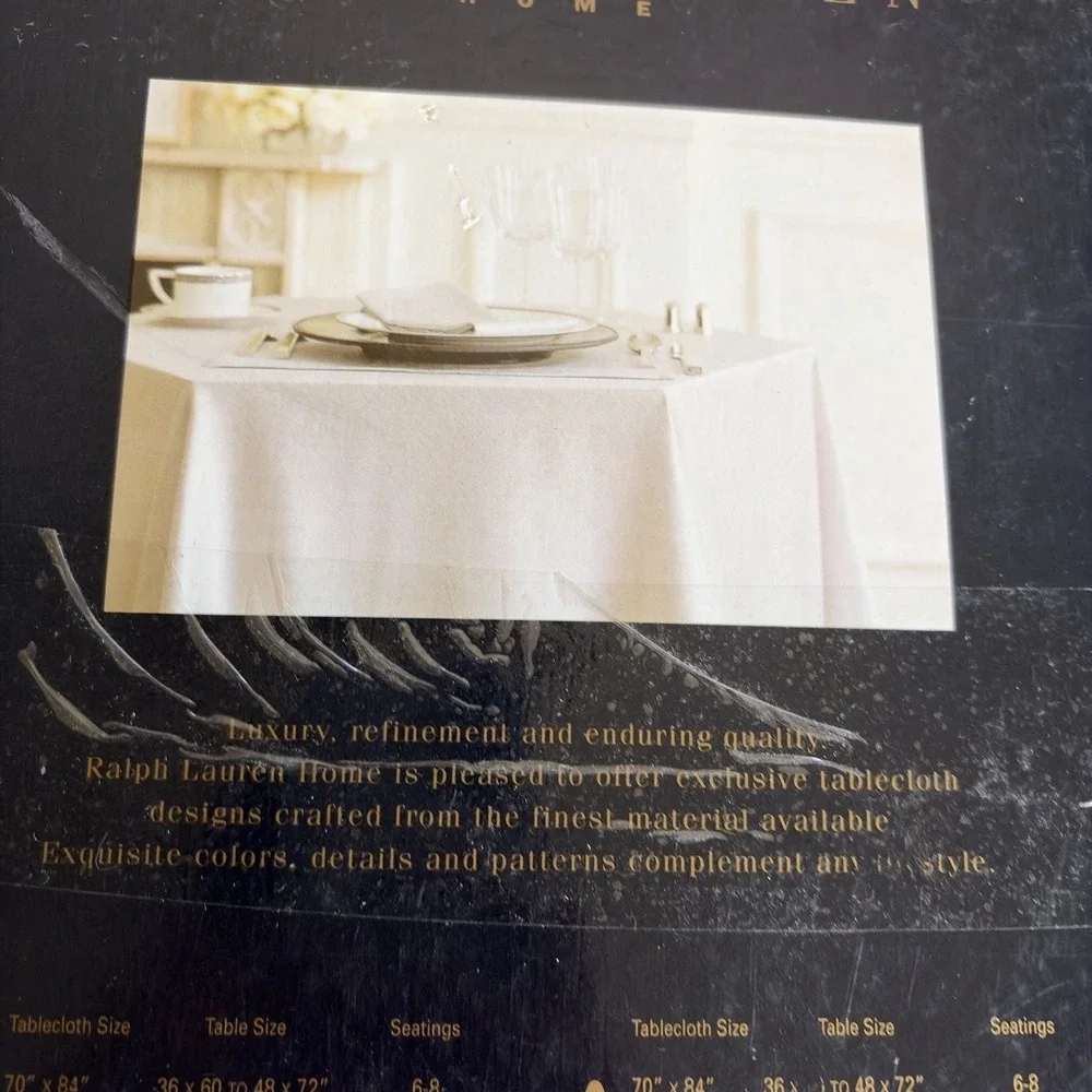 Ralph Lauren Tablecloth Home 70x144 White portrait Tuxedo Herringbone Oblong NEW
